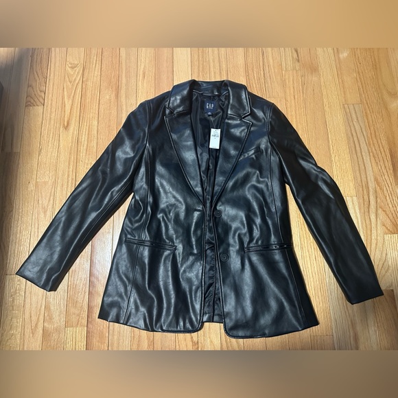 NWT GAP Women's Black Leather Jacket Size XS - Picture 1 of 8